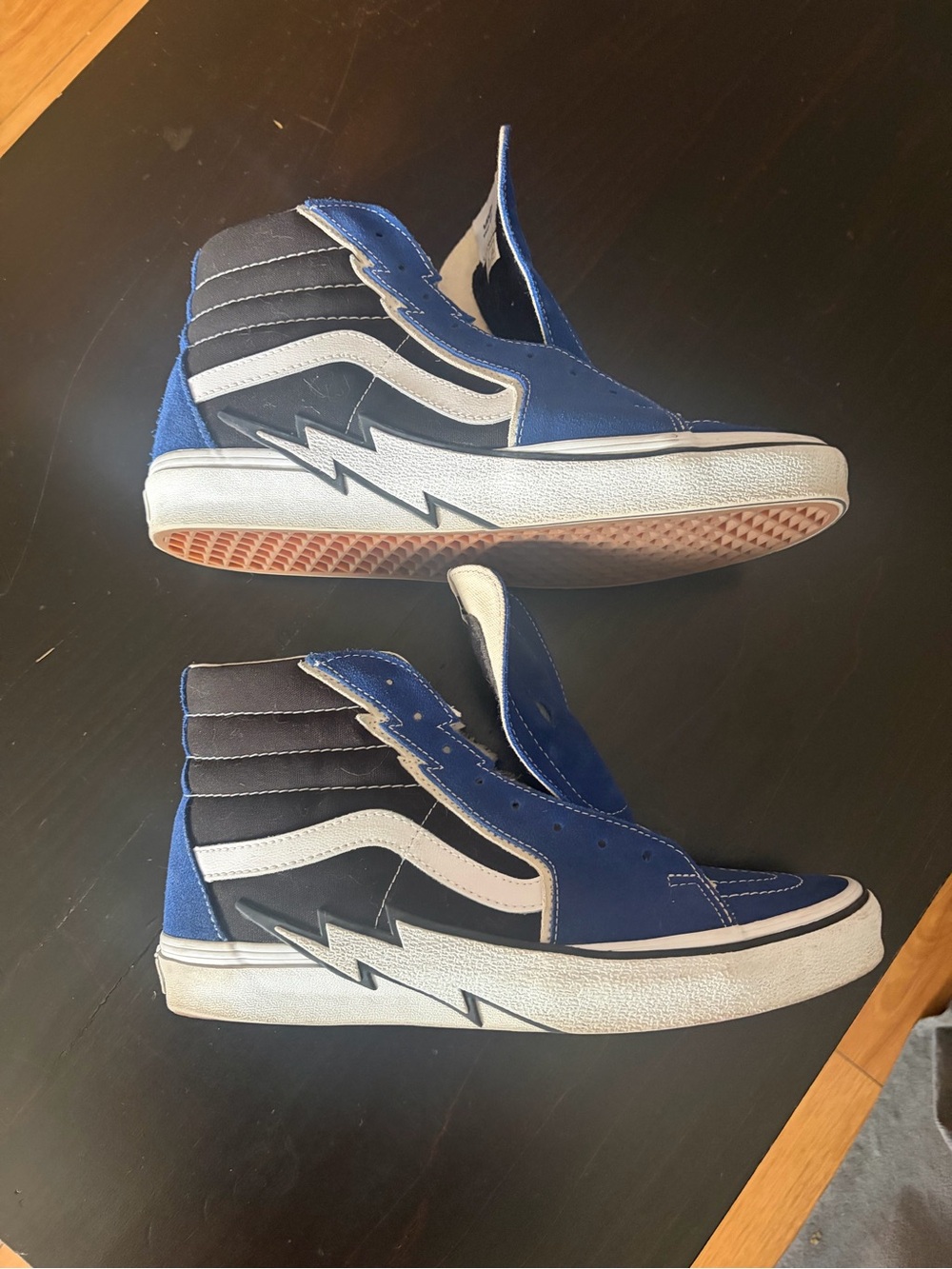 Men’s Vans High-Top Sneakers in Blue, Black and White with Lightning Accent